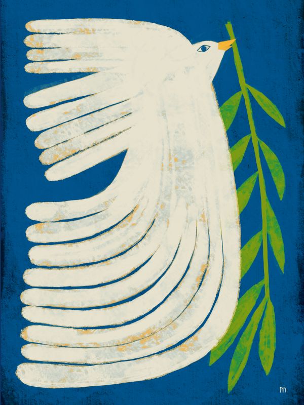 Peace White Dove Flying in a Serene Blue Sky