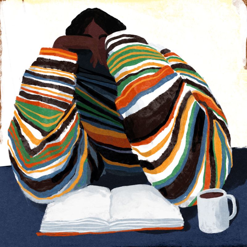 Reader in Colorful Striped Shirt, Square